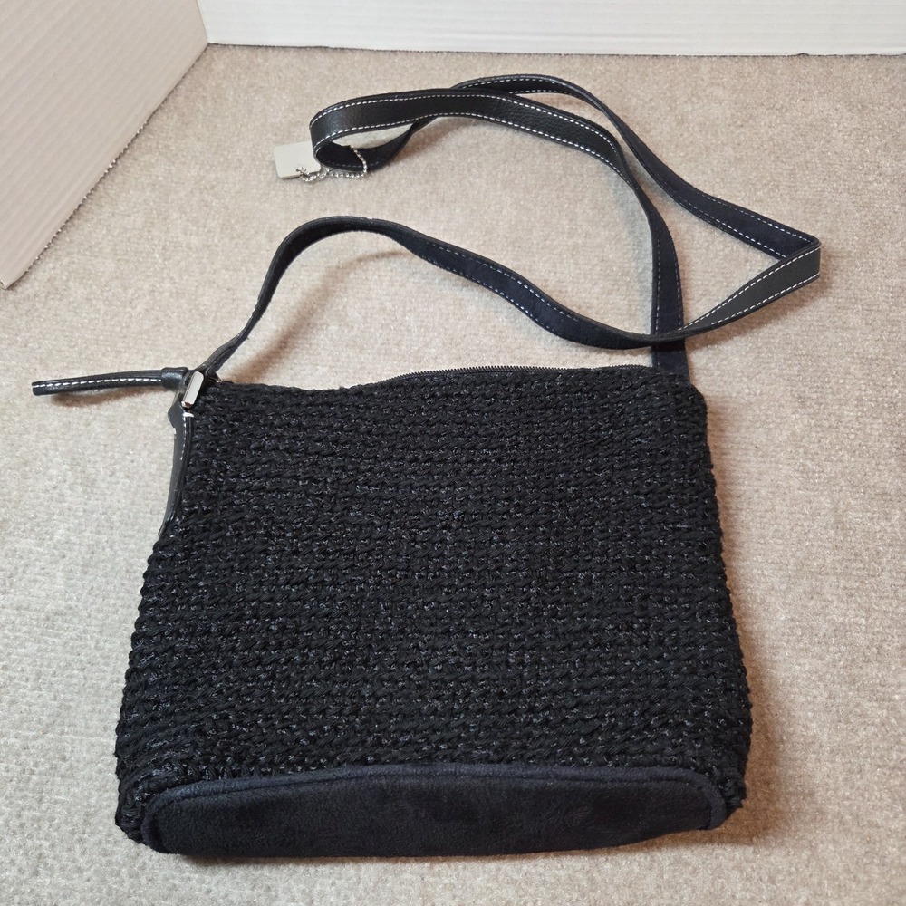 Liz Claiborne Black Woven Crossbody Bag Mint Green Lining Small Shoulder Purse